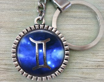 Gemini Zodiac Keychain, Gemini Gift, May Birthday Gift, June Birthday Gift, Gemini the Twins, Great for Men, Women, Teens, Gemini Key Chain