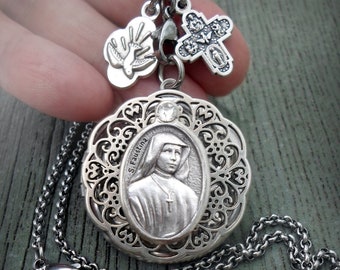 Saint Faustina Kowalska Locket, St. Faustyna, Secretary of Divine Mercy, Catholic Gift, Confirmation, Handcrafted with Love!