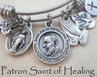 Padre Pio Bangle Bracelet, Saint Pio of Pietrelcina, Patron Saint of Healing, Pain, Suffering, Stress Relief, Civil Defense Volunteers