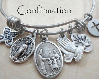 Bracelet jonc de confirmation, bijoux catholiques, cadeau de confirmation, fabriqué à la main avec amour !