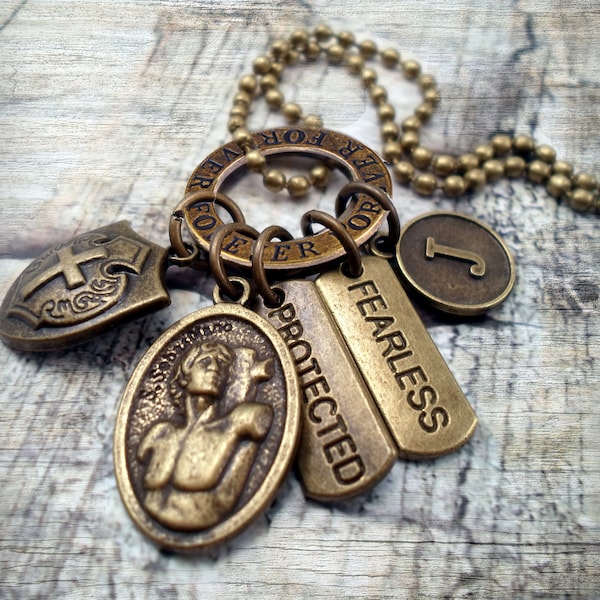 Bronze Saint Sebastian Necklace, Protected and Fearless Charms, Patron Saint of Athletes, Soldiers, Cyclists, the Plague, Archers, Disabled