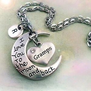 Collar "Te amo hasta la luna y de regreso" con dije de letra, Día del Padre, regalo para el abuelo * También disponible llavero o clip para mochila