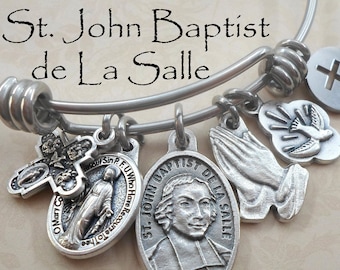 Saint Jean-Baptiste de La Salle Bangle Bracelet, Saint John Baptiste, Confirmation, Patron Saint of Teachers, Educators, School Principals