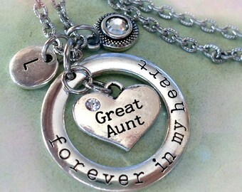 Great Aunt Necklace, Forever in My Heart Personalized with Letter Charm & Swarovski Birthstone Crystal, Great Aunt Birthday, Great Aunt Gift