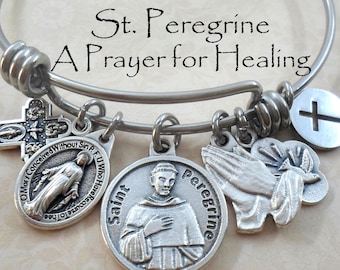 Saint Peregrine Bangle Bracelet, Prayer for Healing, Cancer Healing Prayer, Patron Saint of Those Suffering from Incurable Diseases