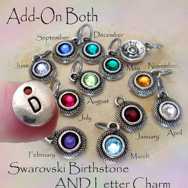 Add-On Both Swarovski Birthstone Crystal and Letter Charm to any Item, Add-On Birthstone, Add-On Letter Charm, Swarovski Crystals