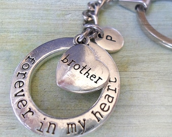 Brother Keychain, Forever In My Heart, Brother Gift, w-Letter Charm of Your Choice, Brother Birthday Gift, Brother Graduation Gift
