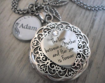 Son Memorial Locket Customized with Name of Your Choice, The Love Between a Mother and Her Son is Forever Necklace, Bereavement Gift