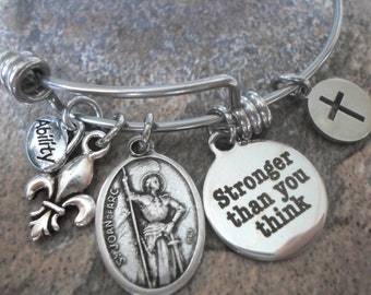 Saint Joan of Arc Bangle Bracelet, Jeanne d'Arc, the Maid of Orléans, Catholic, Patron Saint of Soldiers and France, Confirmation Gift