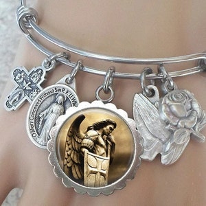 Archangel Michael Bangle Bracelet, Saint Michael, Patron Saint of Police Officers, Military, Against Sickness, Confirmation Gift, Catholic