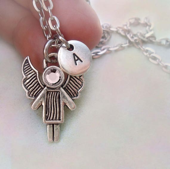 Collier Pendentif Ange En Cristal Avec Pierre Alexandrite - Naissance Juin