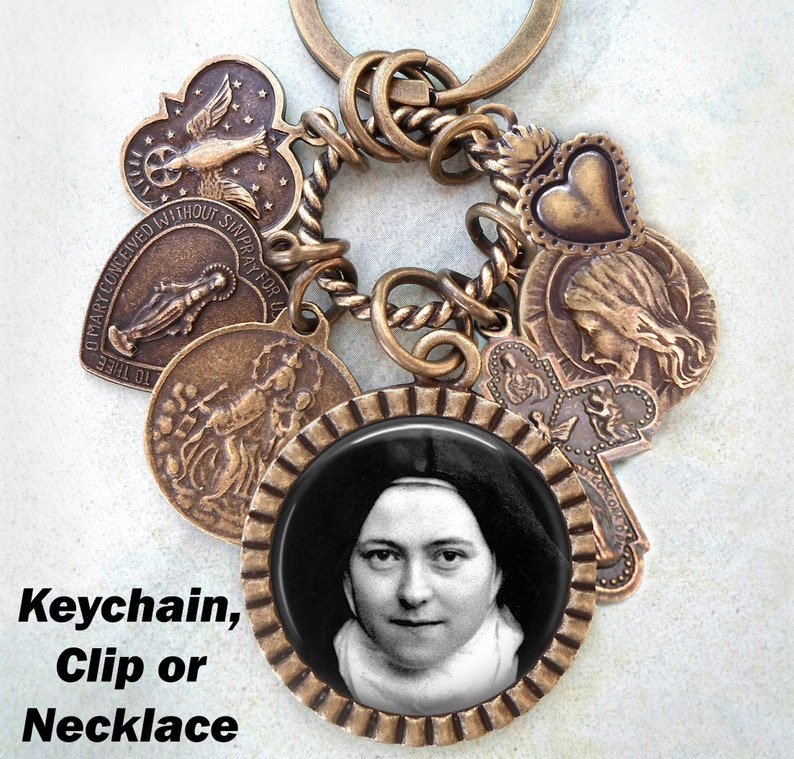 St. Therese of Lisieux Necklace Keychain or Clip Patron Etsy