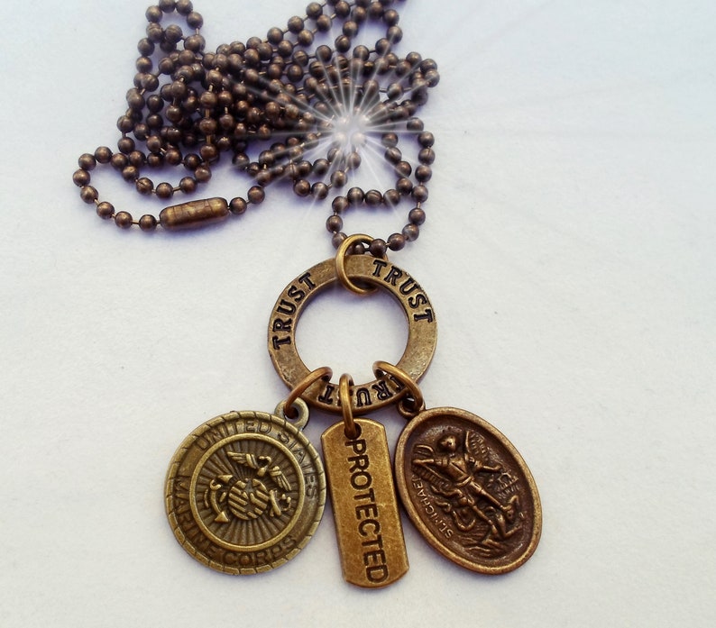 Bronze U S Marine Corps Protection Necklace Archangel Image 0