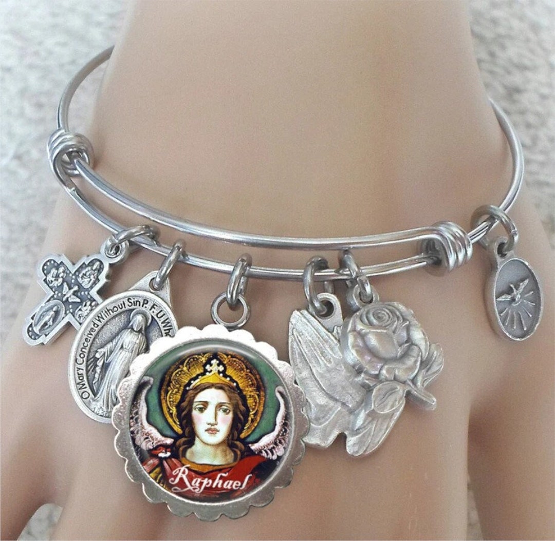 Archangel Raphael Bangle Bracelet, Saint Raphael, Patron Saint of