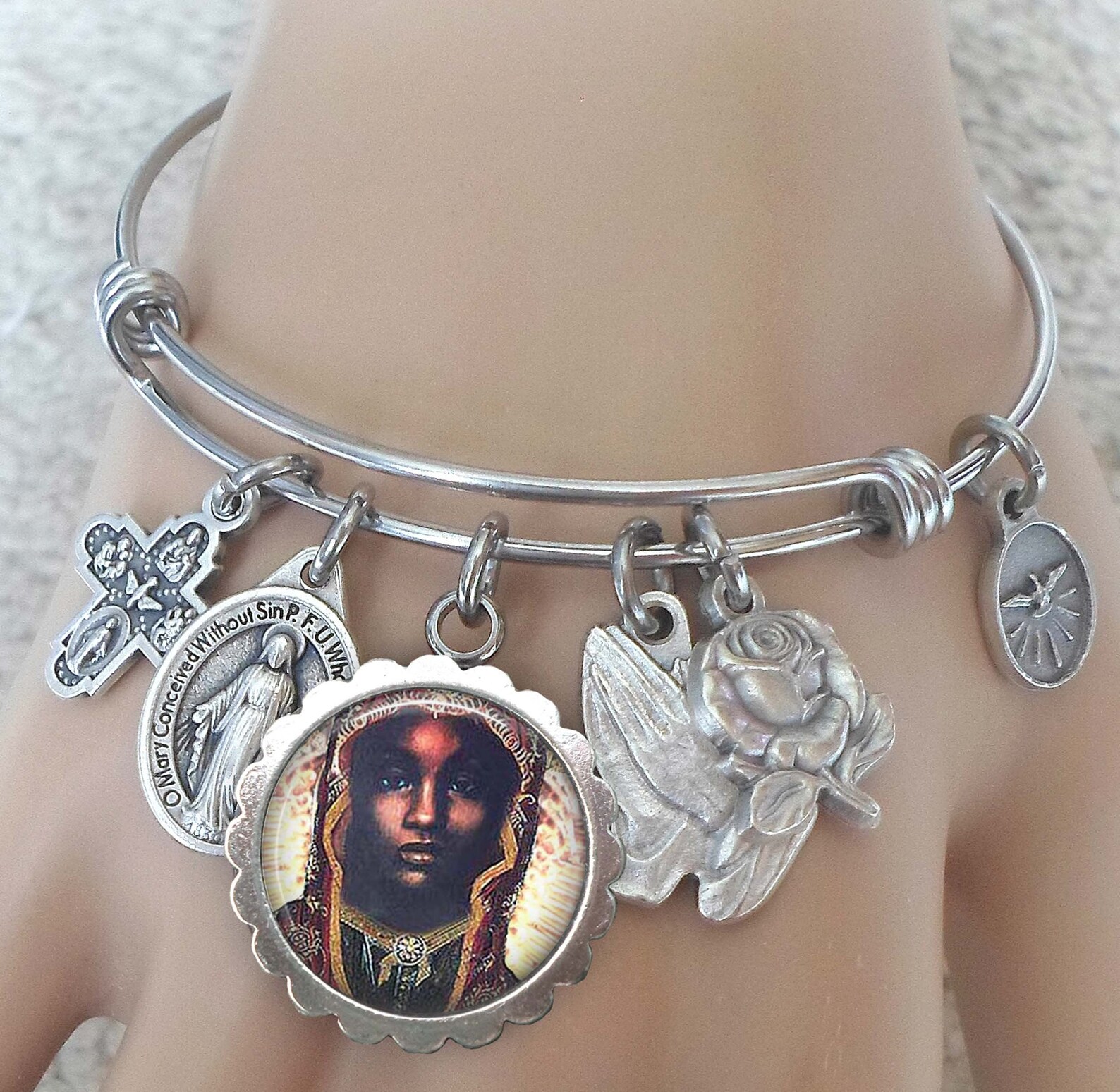 Black Madonna Bangle Bracelet Black Virgin Catholic Jewelry Etsy