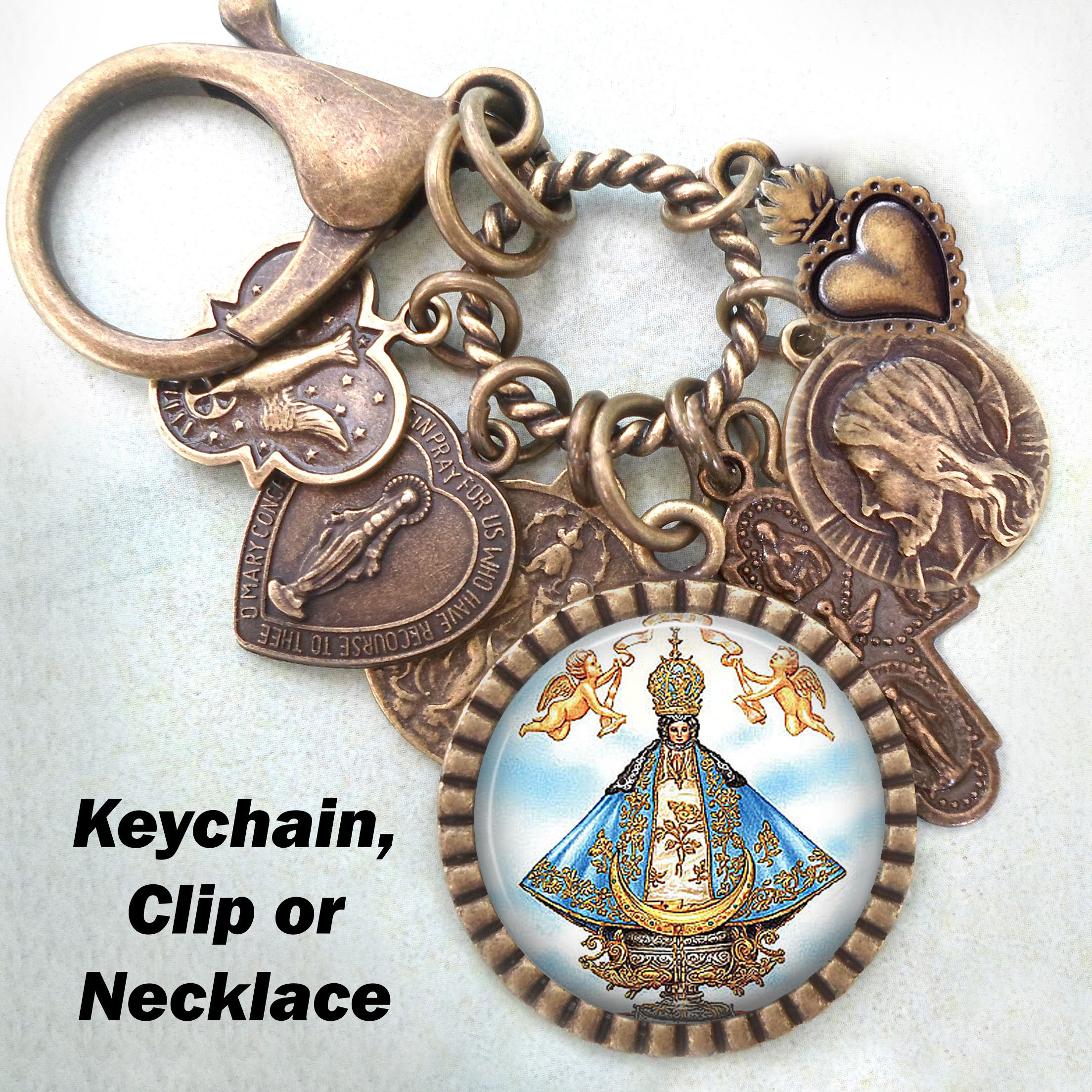 Amaos Divinity Miracle Virgen Mary - Virgen de La Medalla Milagrosa (Mini) (Miracle Virgin Mary Keychain)