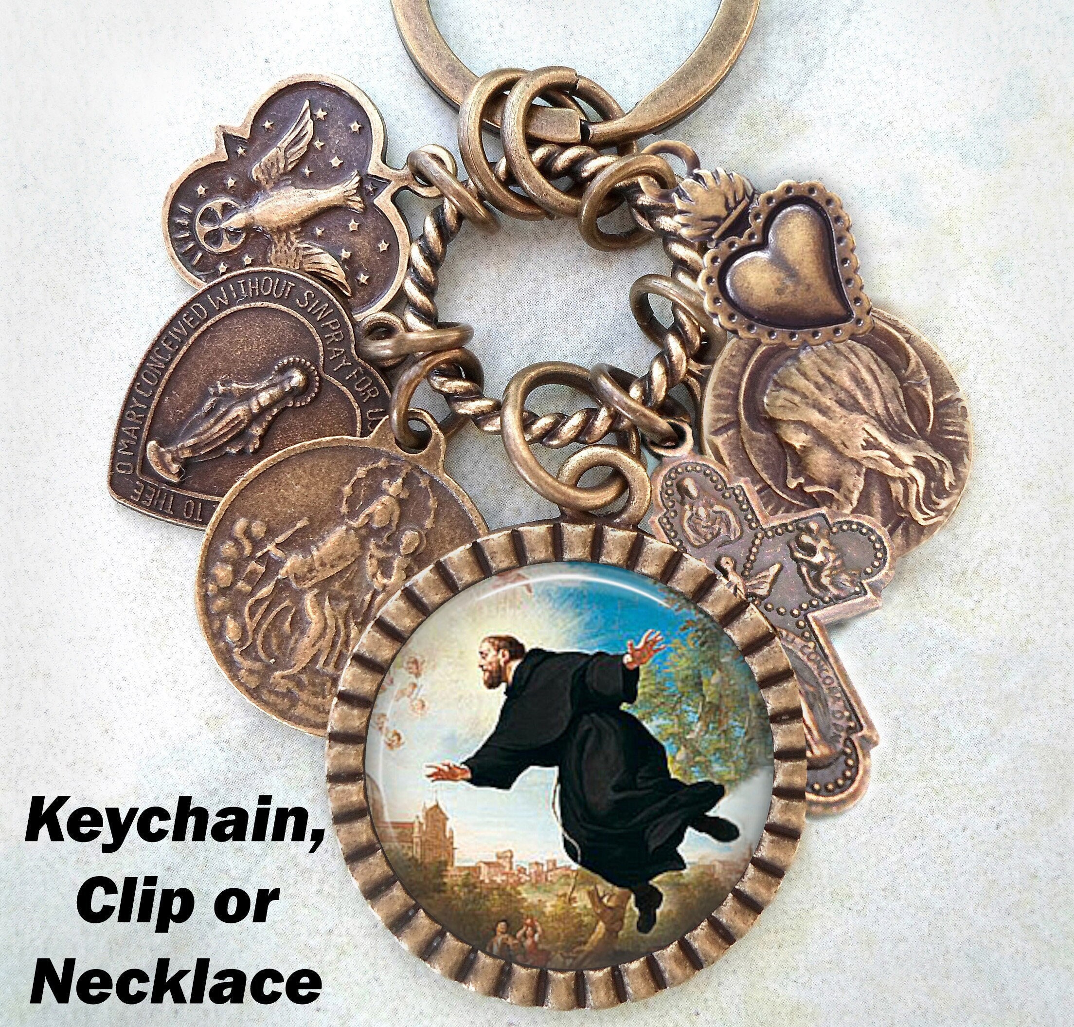 Saint Joseph of Cupertino Necklace, Keychain or Clip, Mystic, Patron Saint of Aviation, Astronauts, Mental Handicaps, Examinations, Students