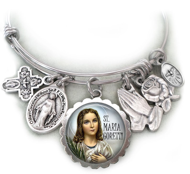 Saint Maria Teresa Goretti Bangle Bracelet Youth Confirmation Patron Saint of Crime and Rape Victims Maria Goretti Teenage Girls St