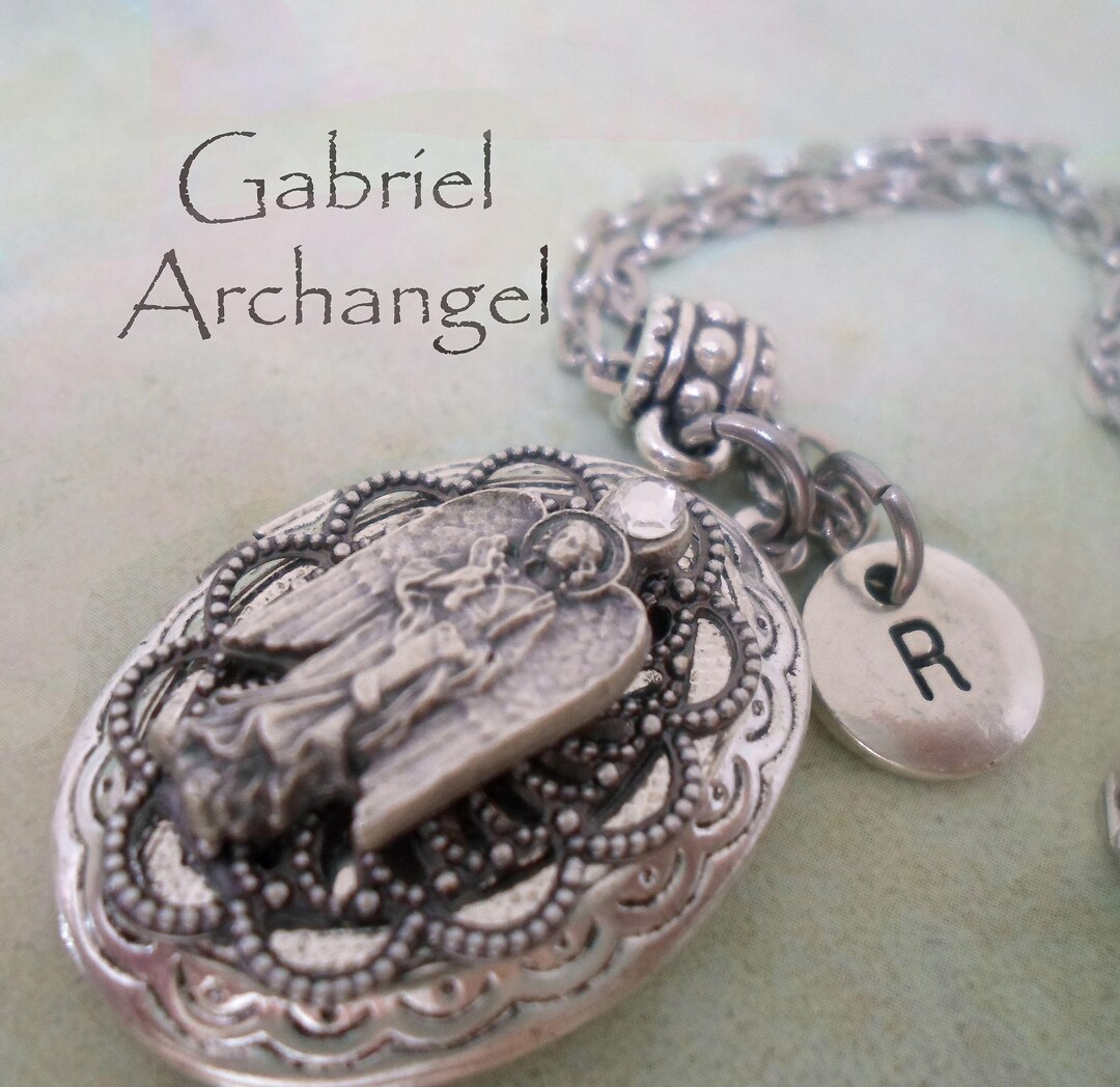 Holy Locket Pattern Archangel Gabriel Locket With Sparkling Crystal With Letter Charm ...
