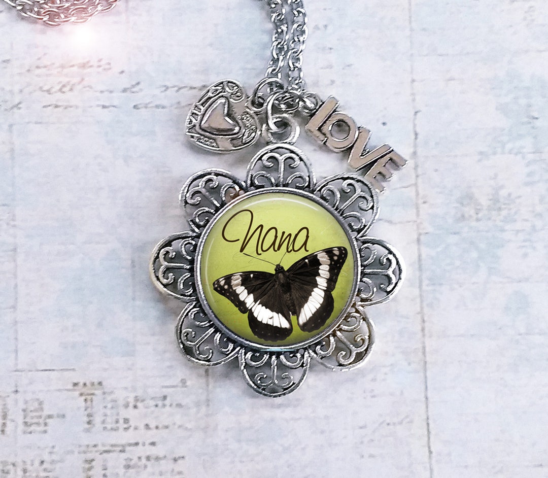 Nana Necklace W-heart and LOVE Charms, Nana Gift, Nana Birthday, I