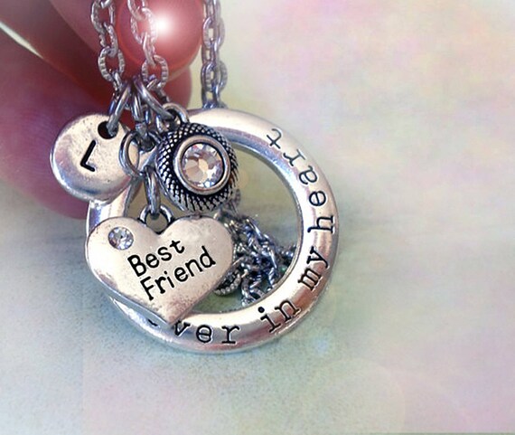 Best Friend Forever in My Heart Necklace w Letter Charm Birthstone Crystal Best Friend Gift BFF Gift Best Friend Graduation Etsy