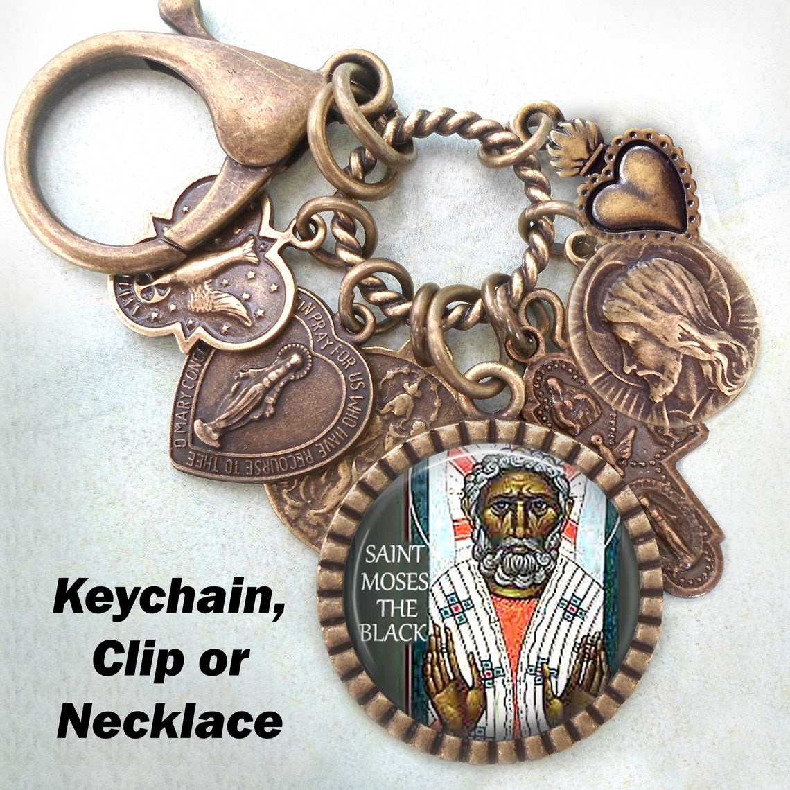 St. Moses the Black Necklace Keychain or Clip Patron Saint Etsy