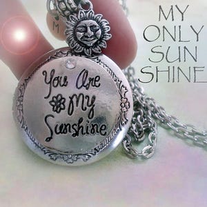 You R My Sunshine Locket-Personalized w-Your Photo Inside! Sun Charm & Letter Charm, You Are My Sunshine Necklace for Women, Teens, Girls