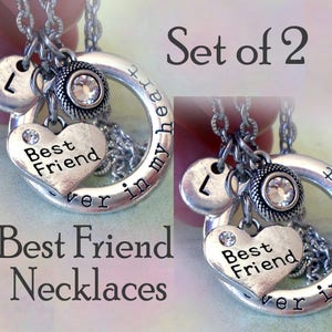 ¡Juego de 2 collares "Mejor amiga para siempre en mi corazón" con brillantes cristales de piedra de nacimiento y dijes de letras de tu elección, elaborados con amor!
