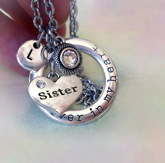 Sister Necklace Forever in My Heart Personalized W letter Charm