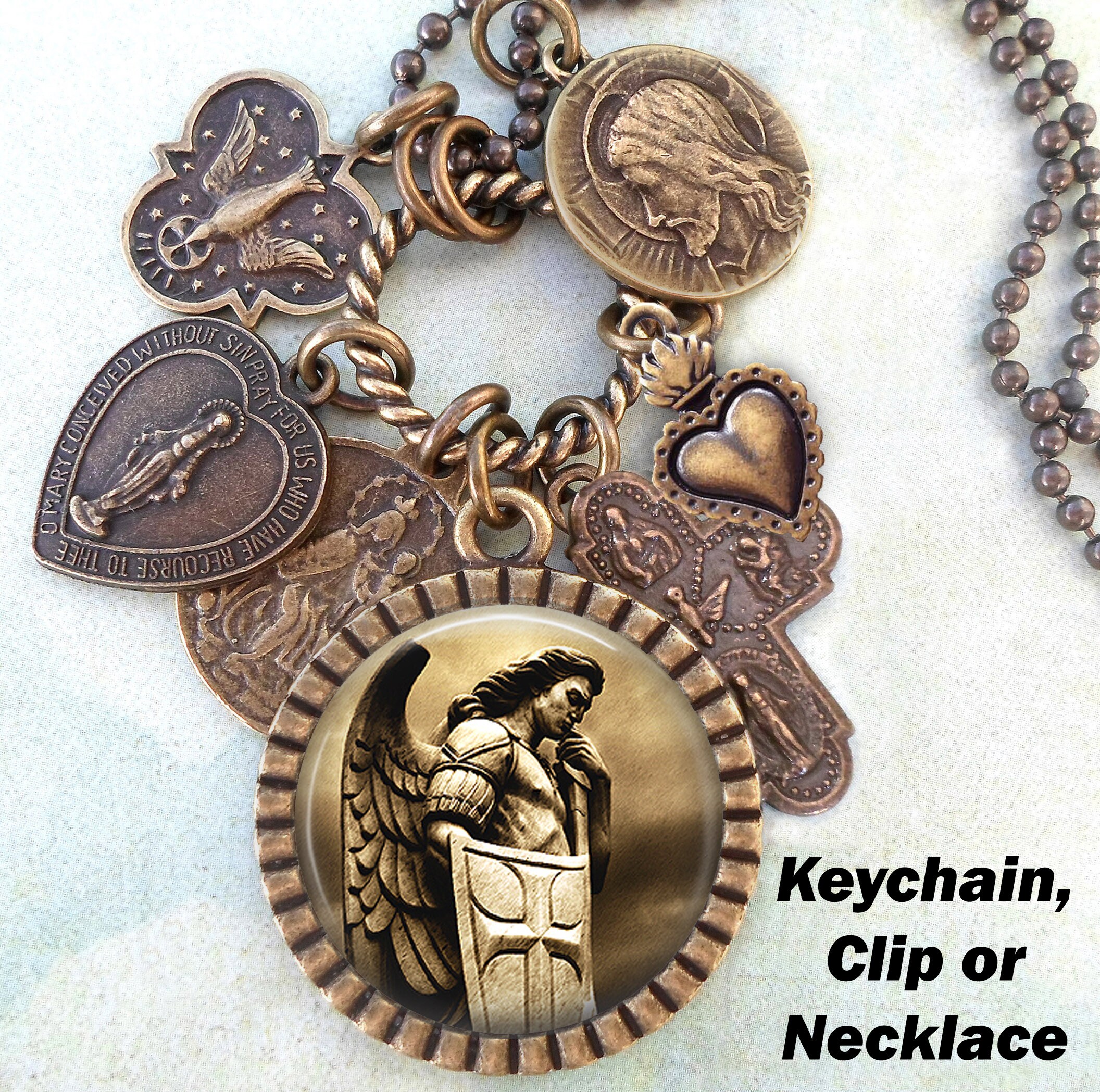 Archangel Michael Necklace, Keychain or Clip, Patron Saint ...