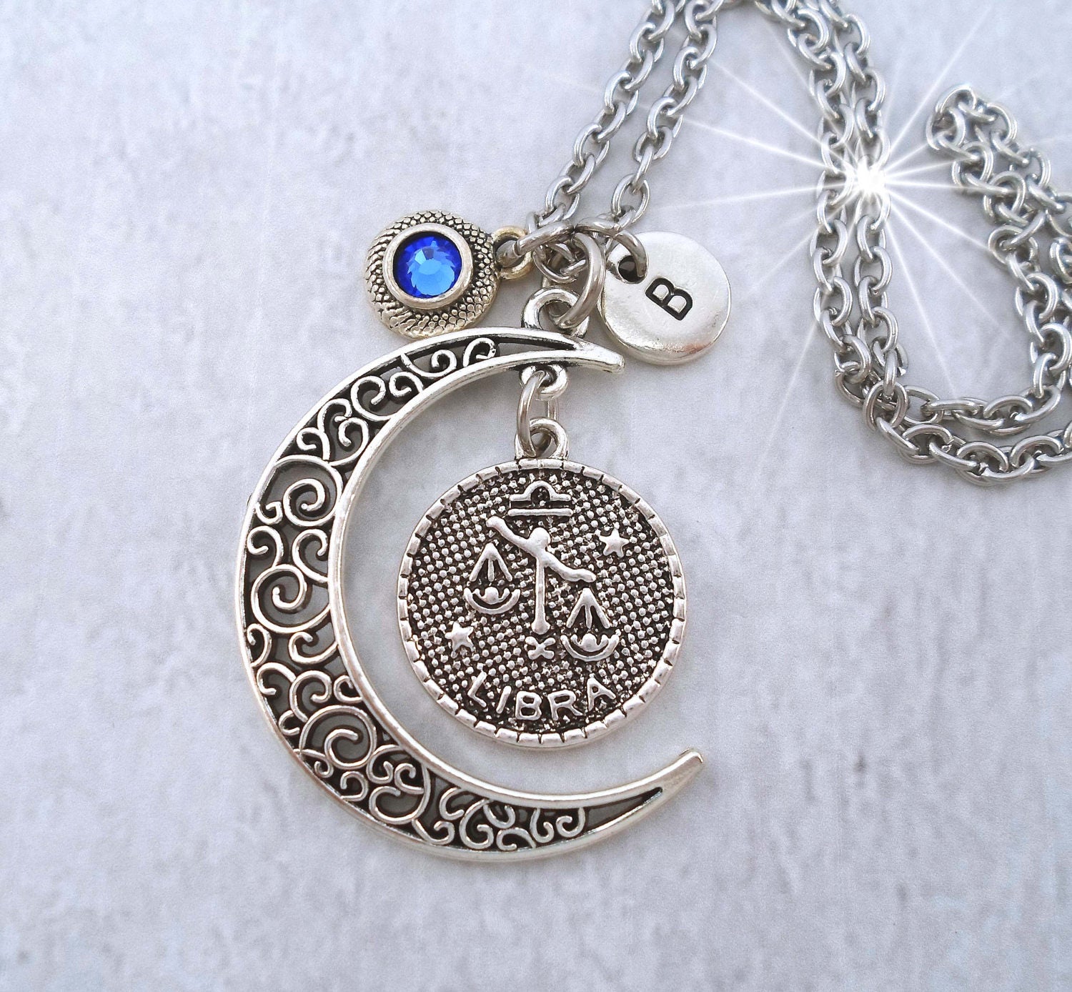 Libra Necklace Filigree Crescent Moon W 