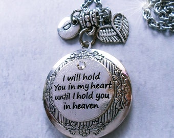 Customized w-Your Photo-I Will Hold You in My Heart Until I Hold You in Heaven Memorial Locket, Bereavement Gift, Keychain Option Available