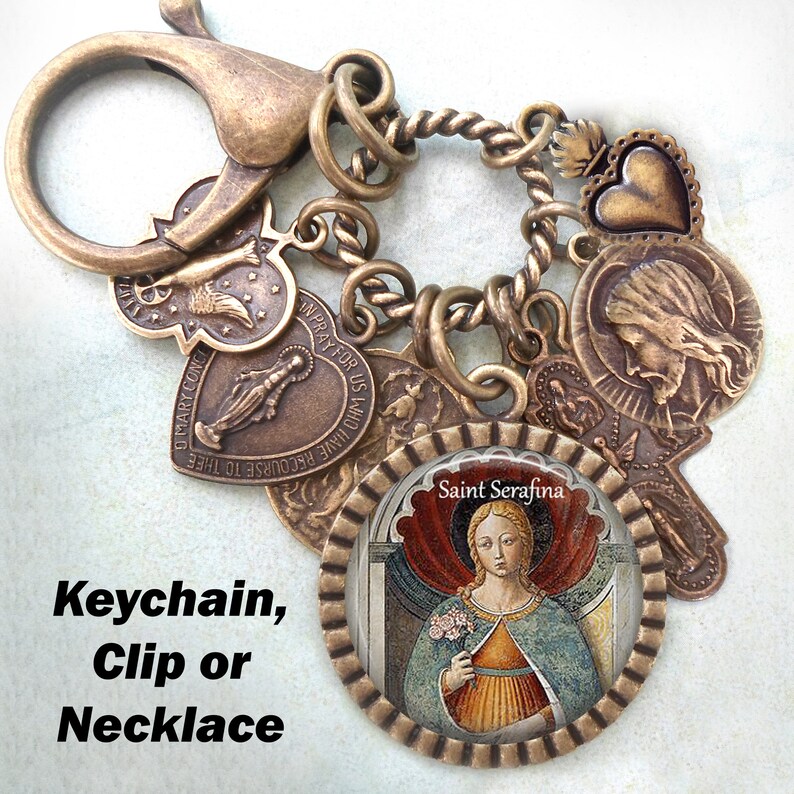 St Handcrafted with lOve! Confirmation Gift Patron Saint Serafina Necklace Catholic Jewelry Keychain or Clip