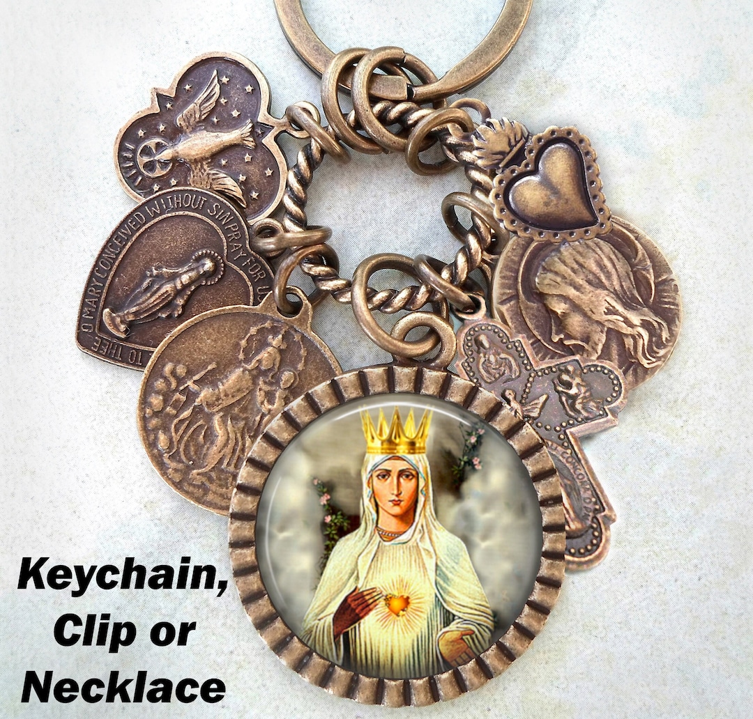 Our Lady of Beauraing Keychain, Clip or Necklace, Virgin of the Golden ...