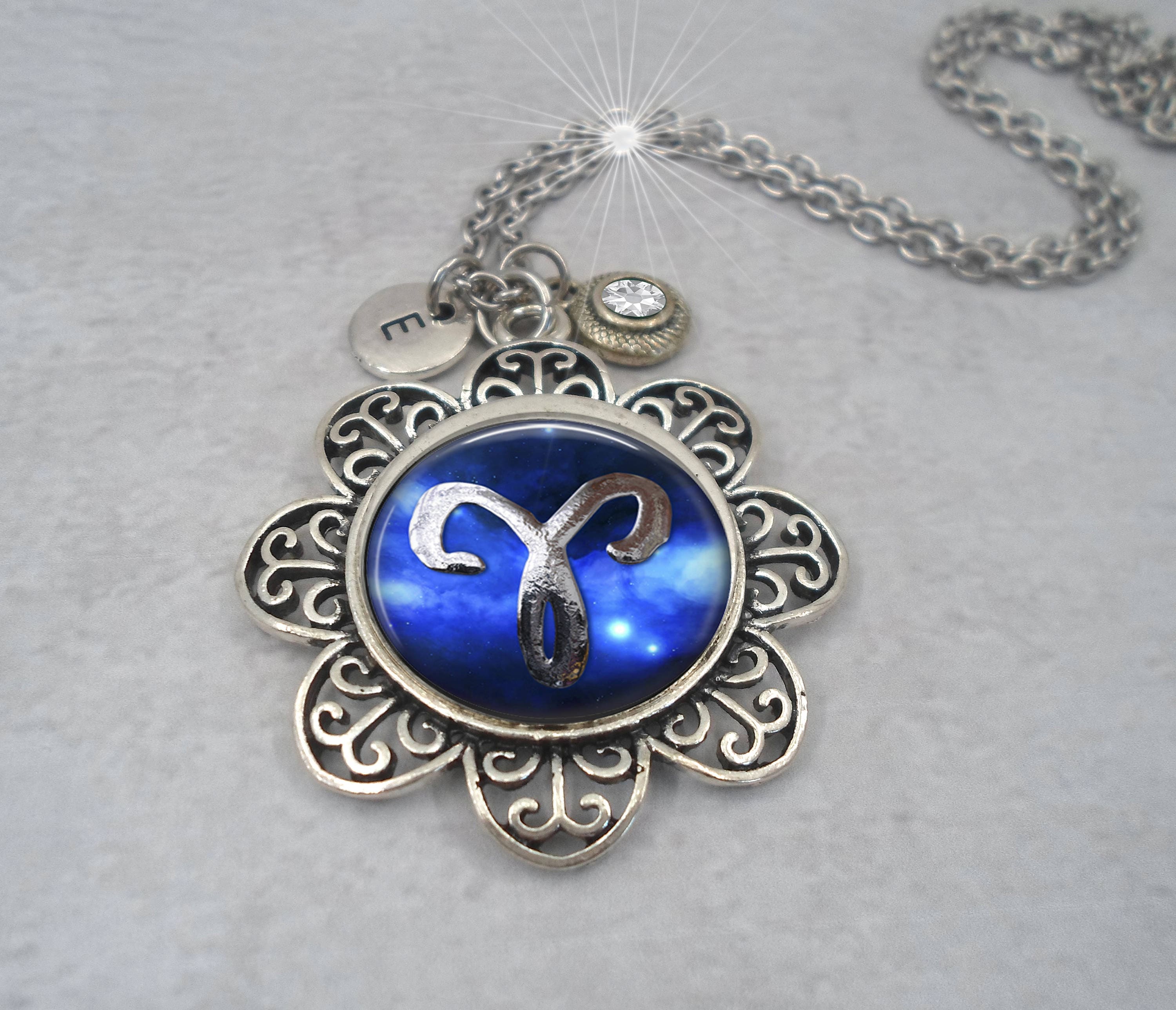 Aries Zodiac Necklace W swarovski Birthstone Crystal Letter