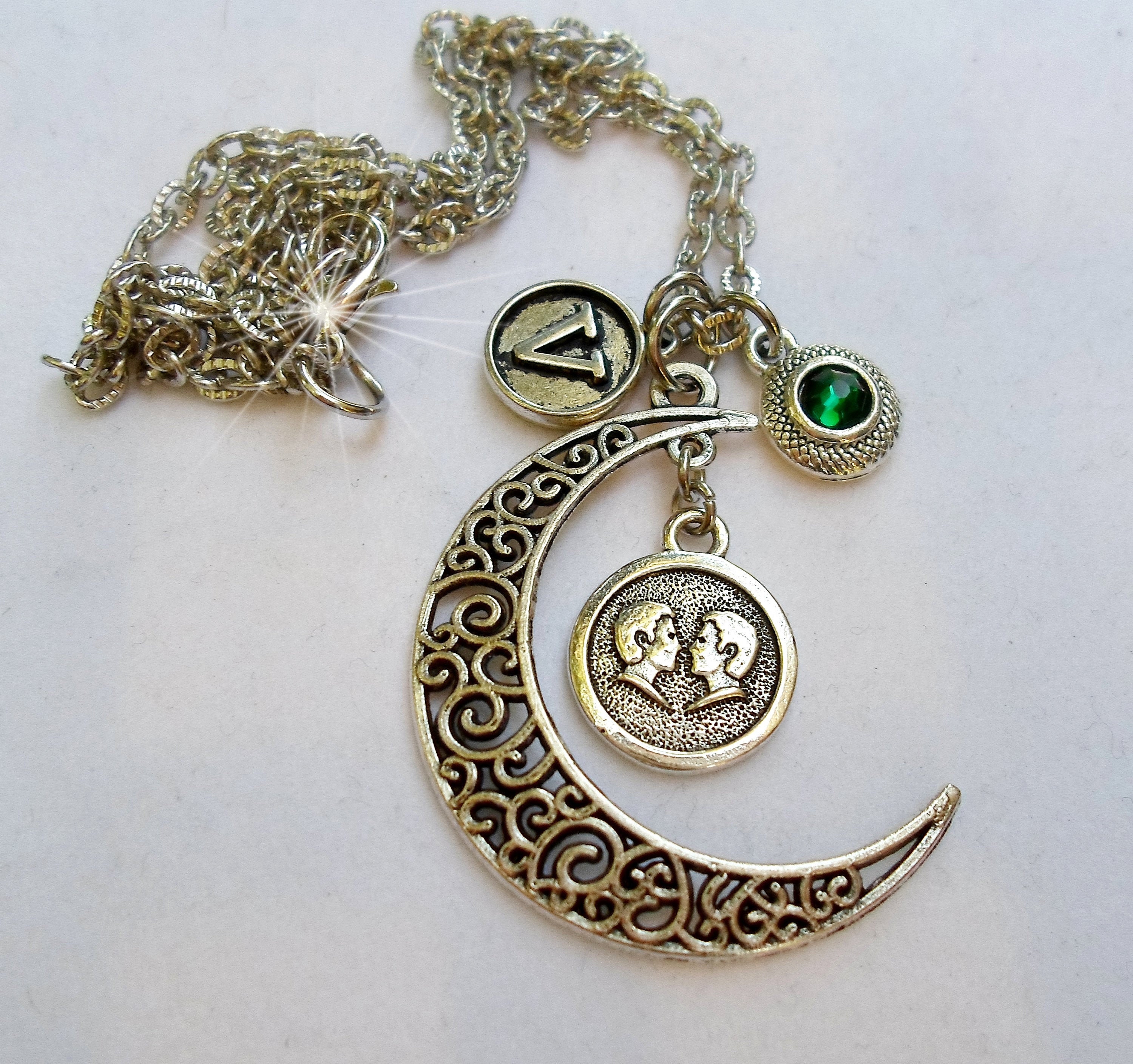 Gemini Filigree Crescent Moon Necklace 