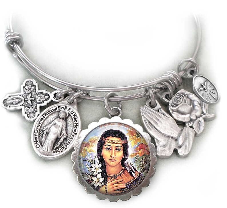 Saint Kateri Tekakwitha Bangle, Lily of the Mohawks, Patron Saint of Ecology, Native Americans, the Environment, Handcrafted with Love image 10