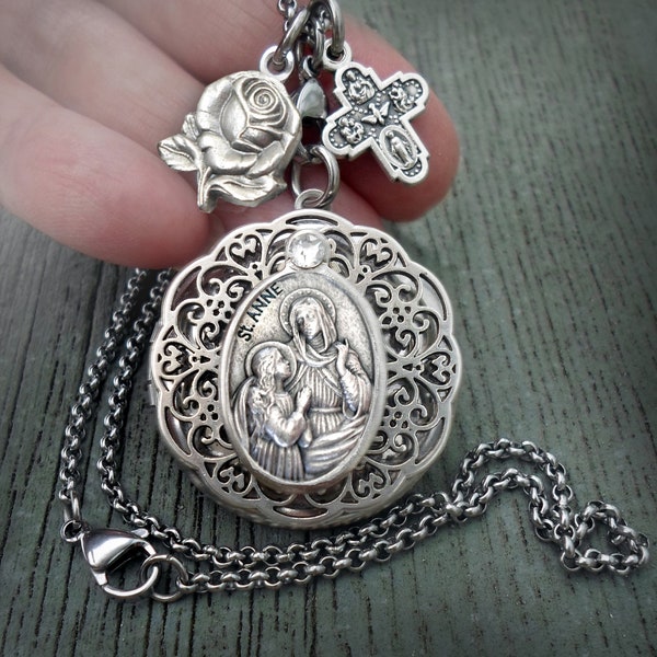 Saint Anne Locket, Catholic, Confirmation, Patron Saint of Mothers, Grandparents, Pregnant Women, Children, Teachers, Equestrians, Childcare