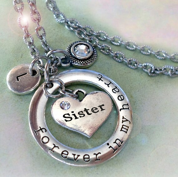 Sister Necklace Forever in My Heart Personalized W letter Charm