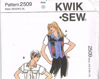 Kwik Sew 2509 Sewing Pattern = Vest All Sizes  - Vintage,  unused, uncut - Printed in USA