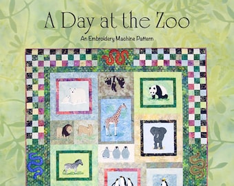 A day at the Zoo Machine Applique Embroidery Designs on multi-format CD w/quilt patterns & Fabric Pack by Smith Street Designs