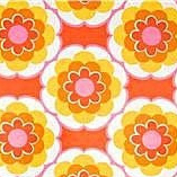 Clearance - Timeless Treasures Summer Day Laminate Cotton Fabric 59" wide - Retro Flowers -sold by half yard increments - 1 yard minimum