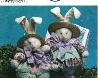 Vintage Craft Sewing Patterns for Decorative Stuffed Bunnies - Printed in USA - 1990's