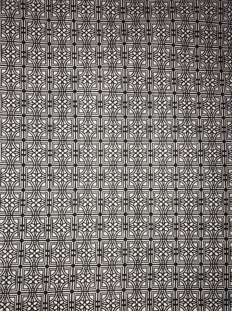 100 Cotton Fabric White Background With Black Geometric Etsy