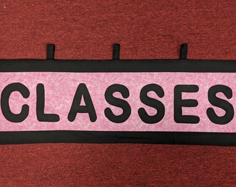 Quilted Hanging Sign for Classroom - 12" x 40" - Pink and Black