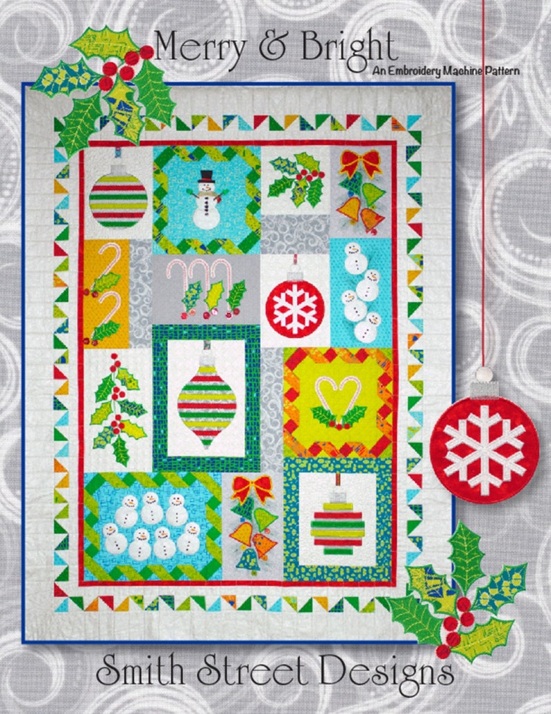 Merry /& Bright machine embroidery applique designs wquilt patterns by Smith Street Designs multi-format CD