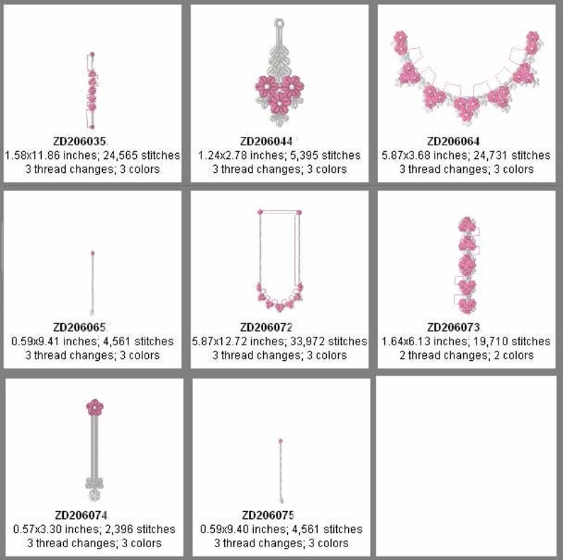 Zundt Design Machine Embroidery Design Free-Standing Lace Flower Jewelry multi-format CD