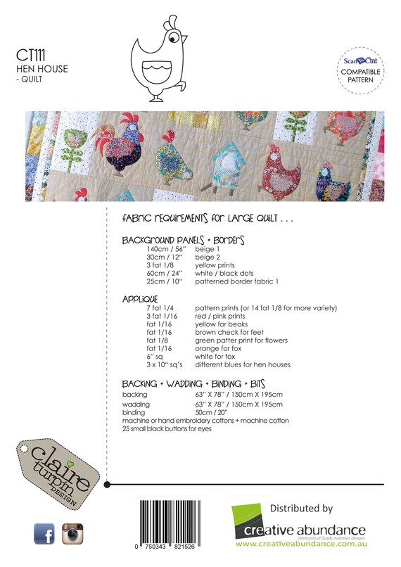 Claire Turpin Designs applique & pieced quilt PATTERN Hen House Claire Turpin Designs applique & pieced quilt PATTERN Hen House