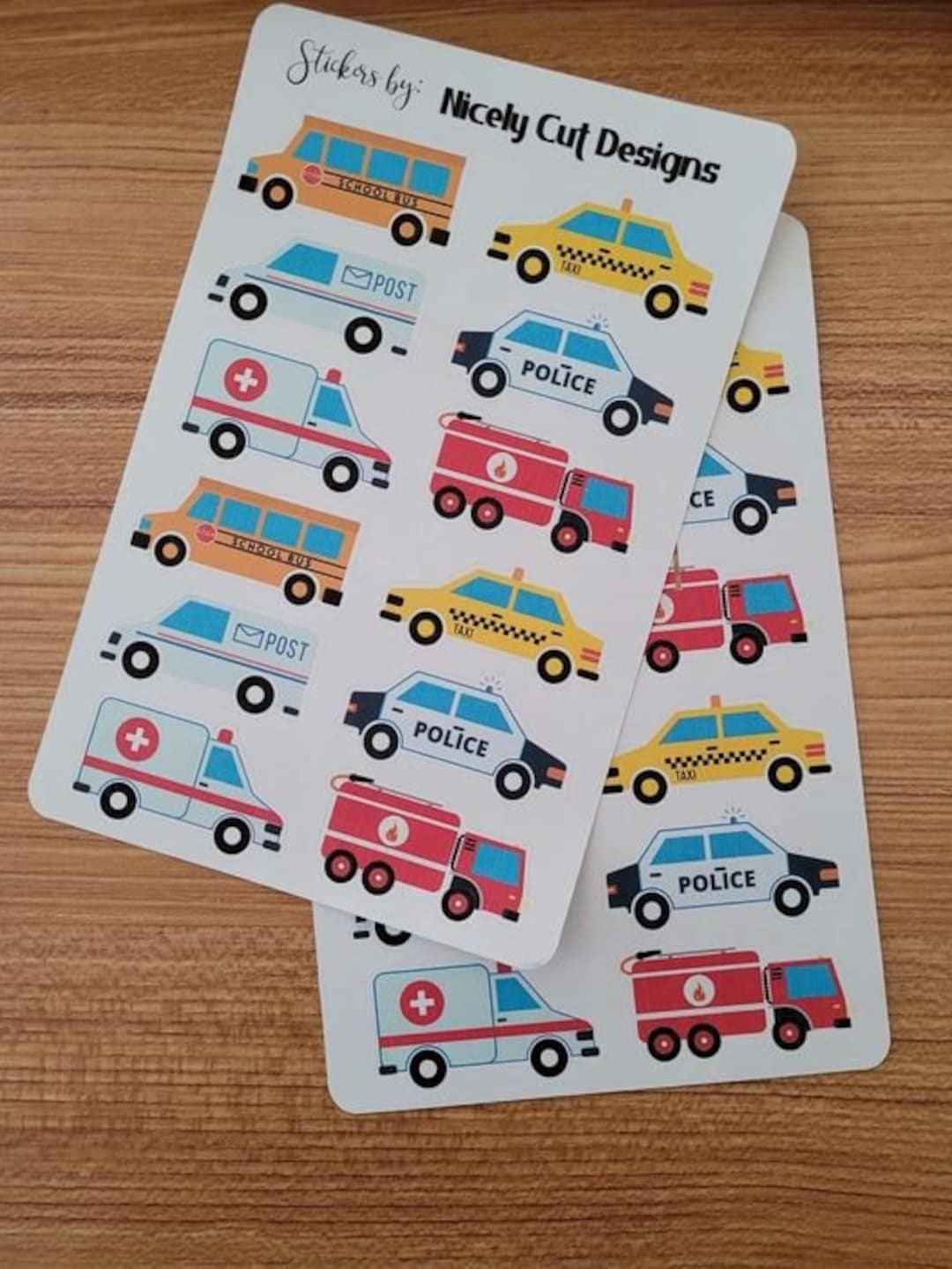 City Vehicle Stickers, School Bus, Police Car, Ambulance, Mail Truck