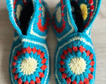 Women slippers Crochet shoes Slippers with sole Wool slippers Yellow slipper House slippers woman